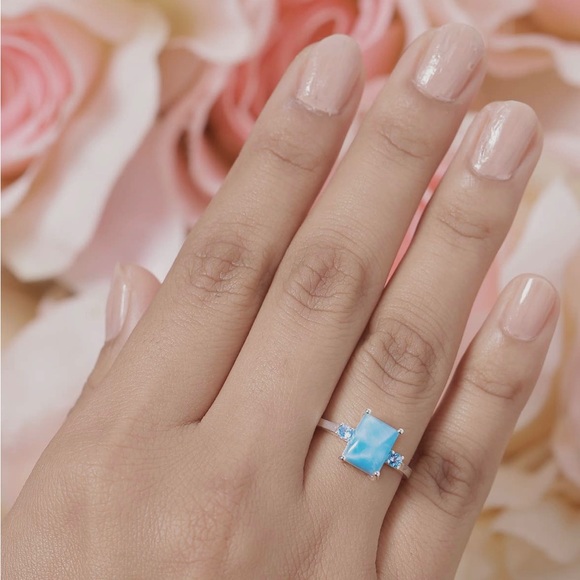 Larimar Blue Topaz 925 Sterling silver from India, ring size 9 - Picture 3 of 7